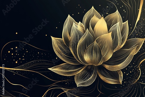 Elegant gold lotus flower on dark background. (1)
