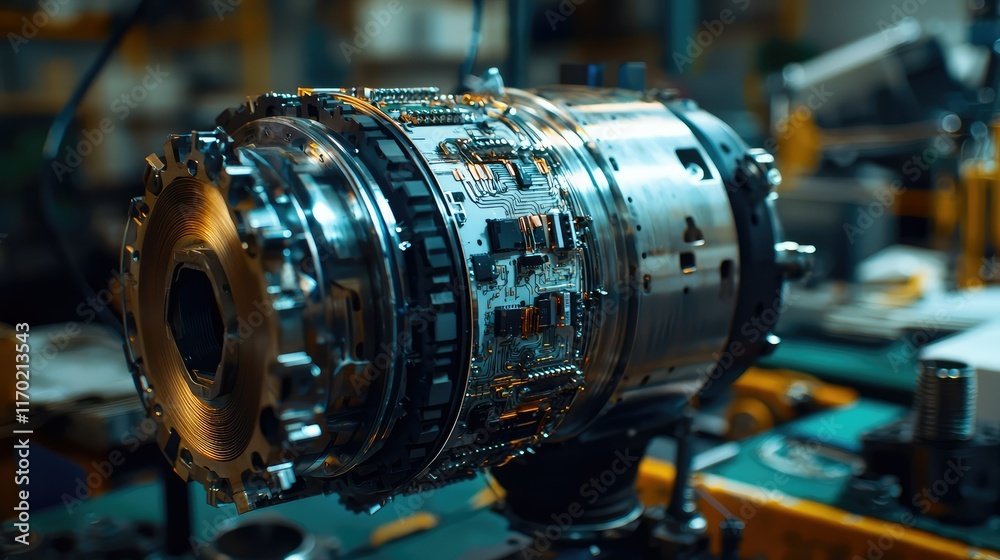 Intricate Machinery Component with Electronics and Circuits Intricate Machinery Component with Electronics and Circuits