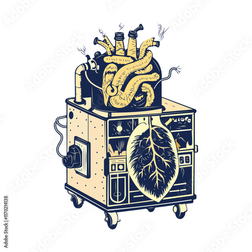 Cardiopulmonary device illustration in vintage style