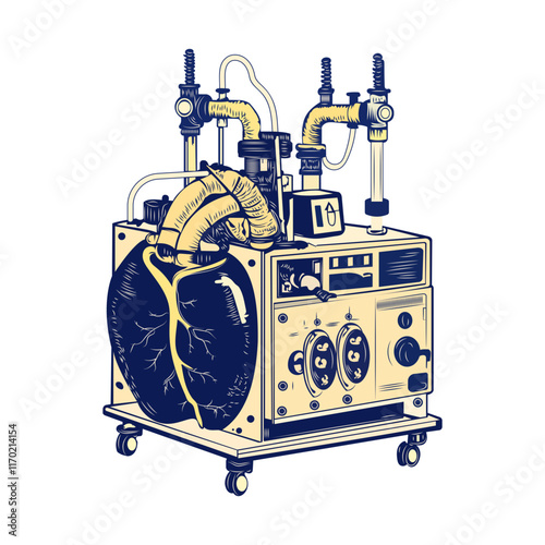 Cardiopulmonary machine illustration in vintage style