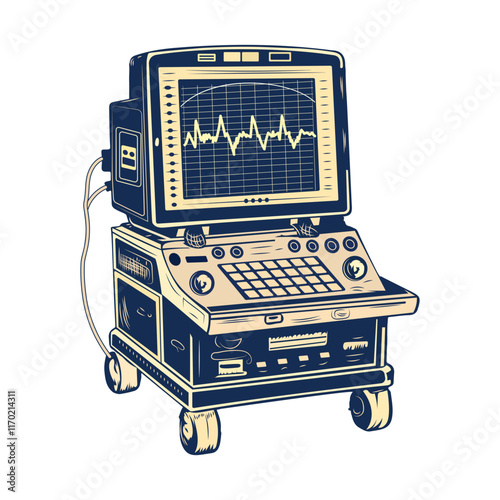 Echocardiogram machine illustration in vintage style