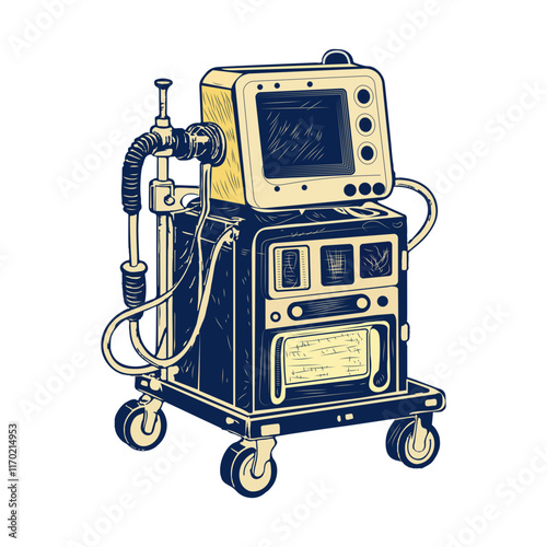 Ventilator machine illustration in vintage style