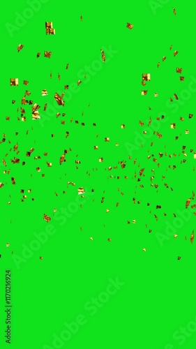 Gold Confetti Party Popper Explosions on green screen. Vertical video.