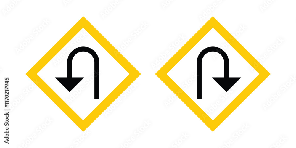 Traffic Sign, No right U-turn or u turn sign on white background, Vector EPS10. Traffic Sign, No right U-turn or u turn sign on white background, Vector EPS10.