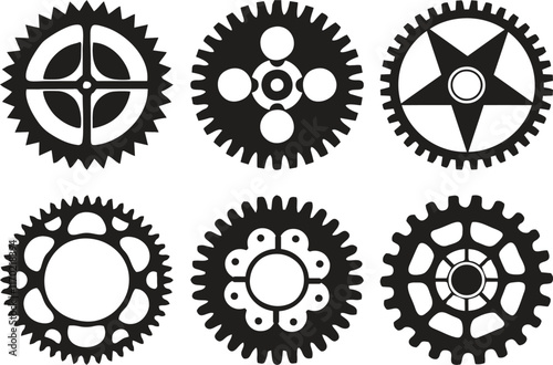 Hand drawn realistic 3d gear and bicycle stars. Industrial profiled wheel with teeth that engages with a chain. Transmission cogwheels and gears for machines, editable EPS 10.