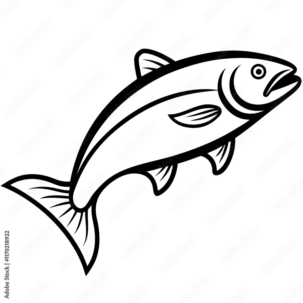 Cute Silhouette of a Salmon line art vector cartoon illustration Cute Silhouette of a Salmon line art vector cartoon illustration