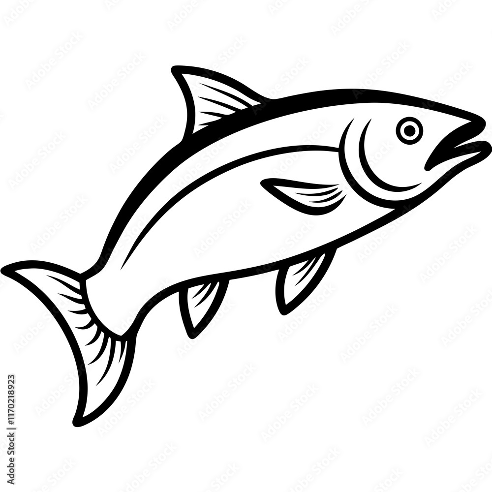 Cute Silhouette of a Salmon line art vector cartoon illustration Cute Silhouette of a Salmon line art vector cartoon illustration