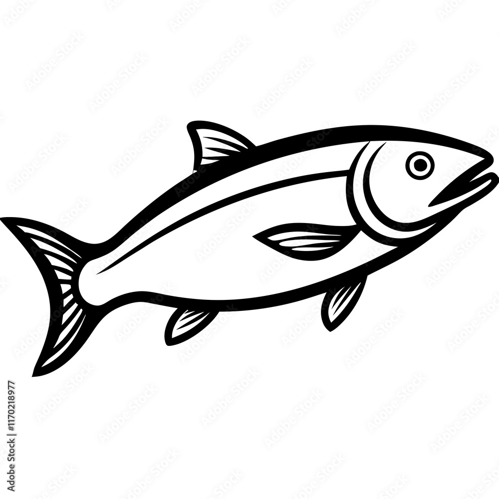 Fototapeta premium Cute Silhouette of a Salmon line art vector cartoon illustration