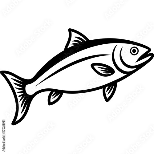 Cute Silhouette of a Salmon line art vector cartoon illustration