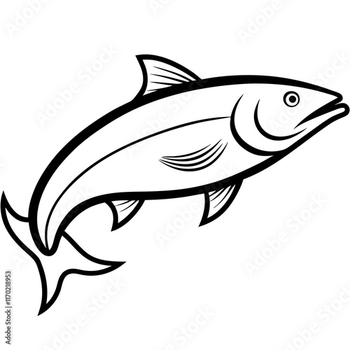 Cute Silhouette of a Salmon line art vector cartoon illustration