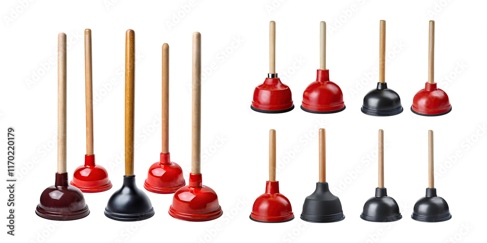 Assorted Plungers on Transparent Background Assorted Plungers on Transparent Background