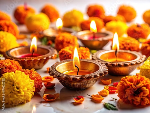 Diwali Diyas & Marigolds - Festive Glow photo