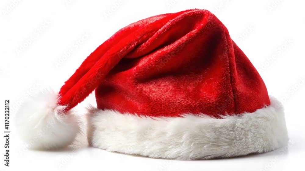 Christmas Red Santa Hat on White Background - Festive Holiday Image Christmas Red Santa Hat on White Background - Festive Holiday Image