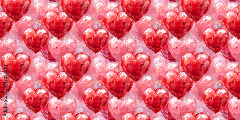 Seamless pattern with vibrant red heart balloons on a pink abstract background Seamless pattern with vibrant red heart balloons on a pink abstract background