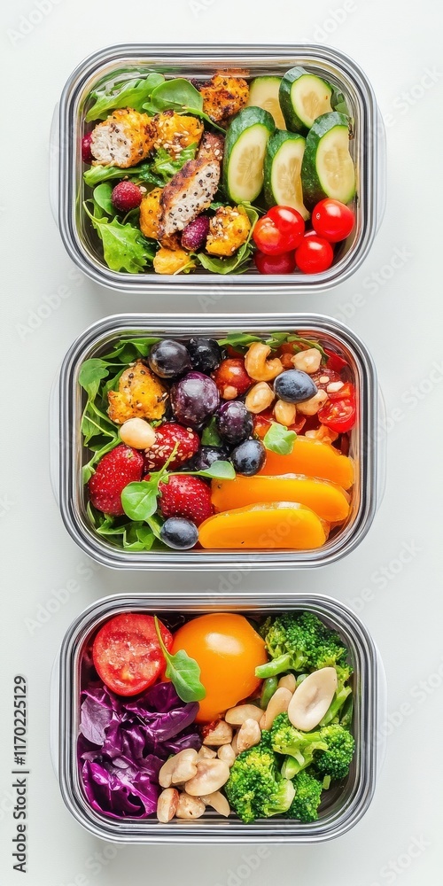 Colorful reusable containers filled with healthy meals, showcasing a variety of nutritious ingredients and balanced options. Colorful reusable containers filled with healthy meals, showcasing a variety of nutritious ingredients and balanced options.