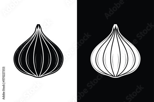 Garlic Icon Silhouettes. Bold Black & White Logo Designs for Any Project