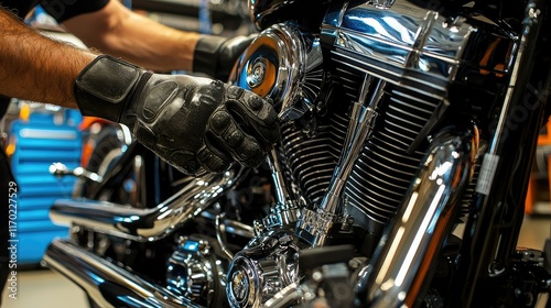 Wallpaper Mural Mechanic Repairing Engine Component of Motorcycle with Careful Precision Torontodigital.ca