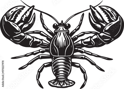 Black and white line art Silhouette lobster shirmp nvector doodle art in white background photo