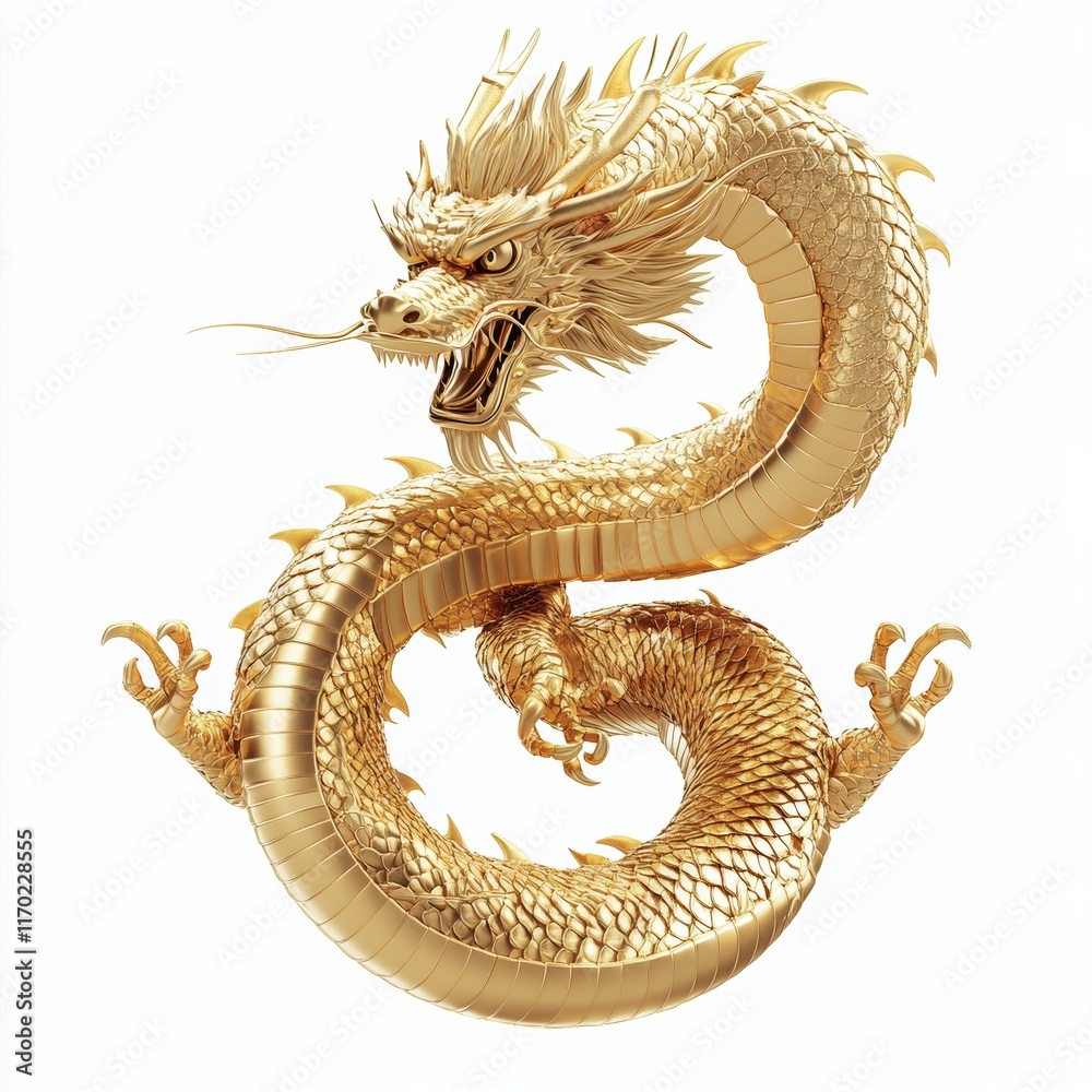 Fototapeta premium A golden dragon. on white background. dragon. golden dragon