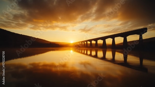 Wallpaper Mural Sunset reflection over historic bridge serene landscape scenic photography calm waters wide angle nature's beauty Torontodigital.ca