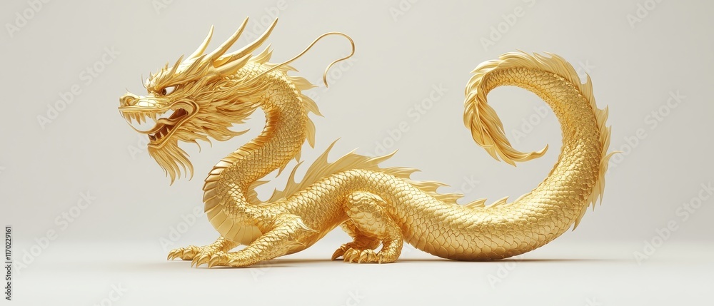 Obraz premium A golden dragon. on white background. dragon. golden dragon