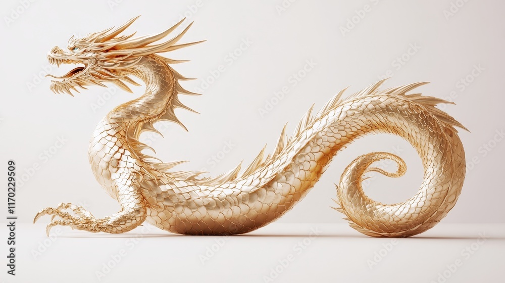 Fototapeta premium A golden dragon. S-shape golden dragon