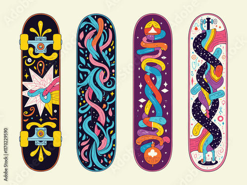 A skateboard with intricate des vector design