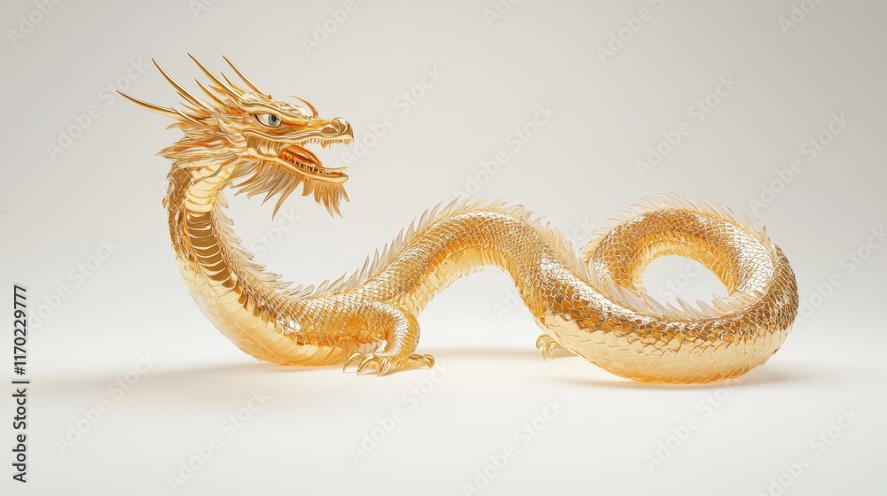 Obraz premium A golden dragon. S-shape golden dragon