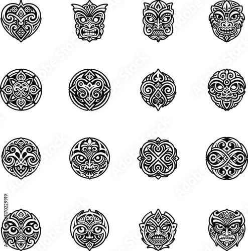 Set of Maori Mythology Glyph Style Icons 
