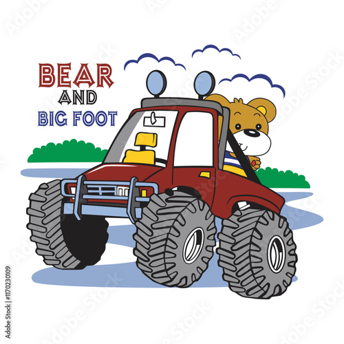 bear riding big foot car,design cartoon vector illustration