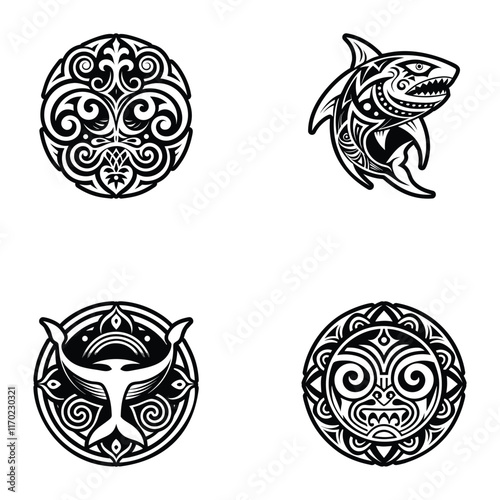 Pack of Glyph Style Maori Tattoo Icons 

 photo