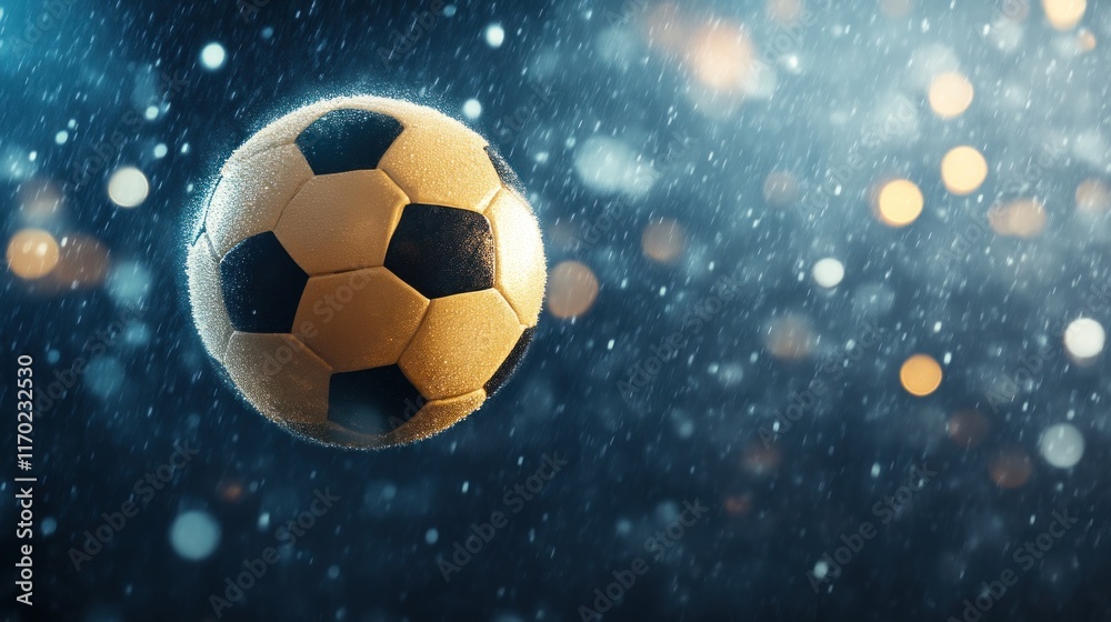 Fototapeta premium Exciting soccer match highlights stadium sports photography rainy atmosphere dynamic angle athletic spirit