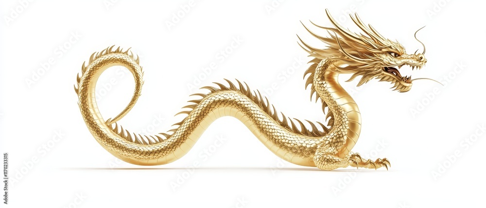 Fototapeta premium Golden Dragon on white background. dragon