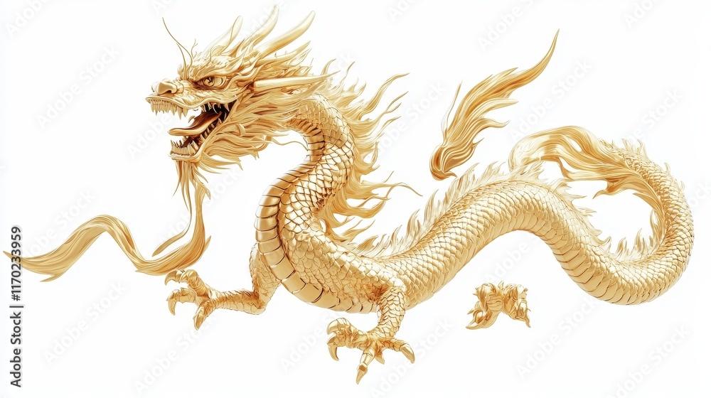 Fototapeta premium Golden Dragon on white background. dragon