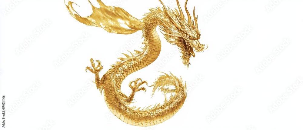 Obraz premium A golden dragon. golden dragon on white background