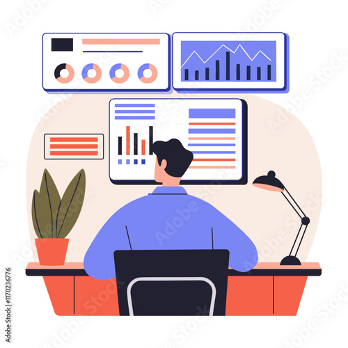 A flat style illustration of a data analyst 

