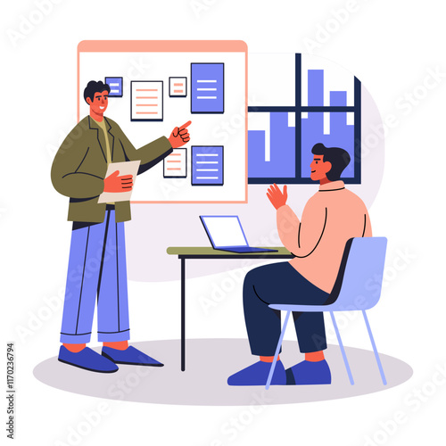 A flat style illustration depicting corporate planning 

