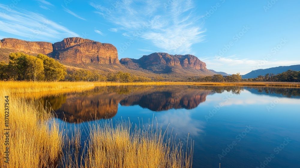 Majestic Mountain Reflection in Serene Blue Lake Under Clear Sky Majestic Mountain Reflection in Serene Blue Lake Under Clear Sky