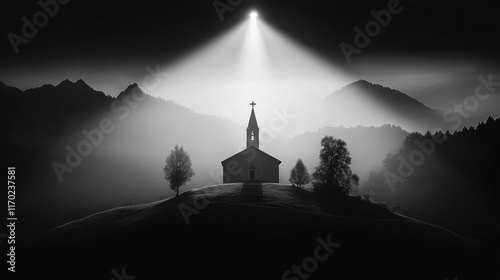 St. Primoz Church in Jamnik, Slovenia - Moody Black and White Photo photo