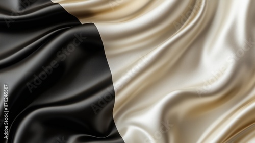 Elegant Satin Drapes in Contrasting Black and Champagne Gold - made with Generative AI photo