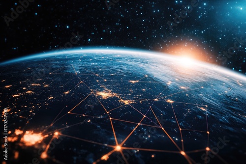 Illustration of internet links and global network during nighttime.