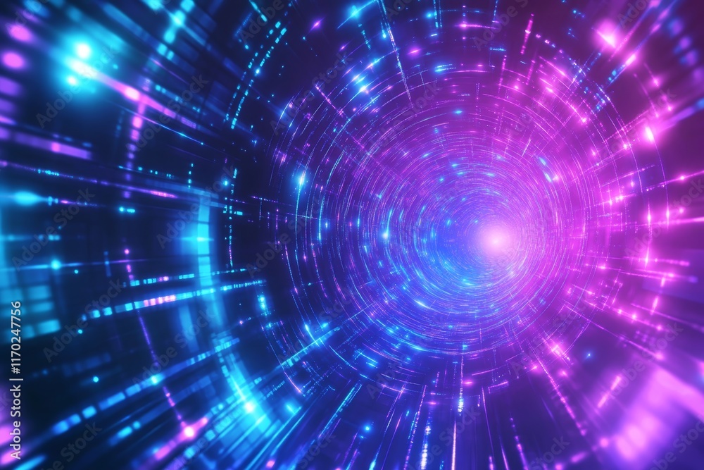 Abstract futuristic tunnel with glowing neon lights and digital data streams. Abstract futuristic tunnel with glowing neon lights and digital data streams.