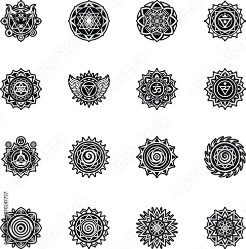 Collection of Manipura Chakra Glyph Style Symbols 

