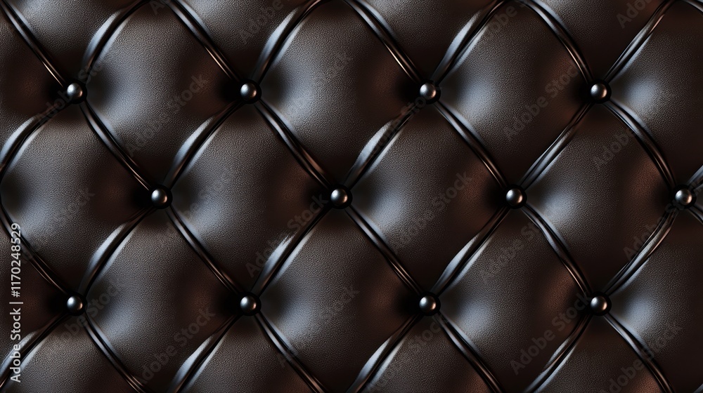 Fototapeta premium Elegant Black Leather Upholstery with Diamond Tufting and Buttons