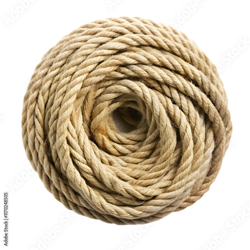 skein of jute rope top view isolated on transparent background
