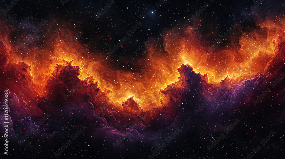 Fiery Nebula Cosmic Clouds Illuminate Dark Space Fiery Nebula Cosmic Clouds Illuminate Dark Space