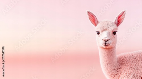 Adorable alpaca against soft pink gradient background