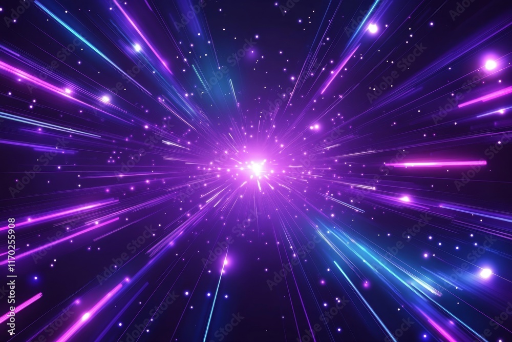 Naklejka premium Abstract purple and blue light rays bursting from a central point.