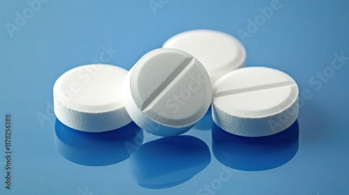 White tablets on a blue background