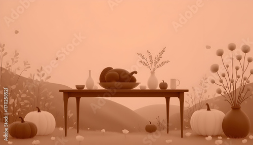 Autumnal Thanksgiving Table: A Serene, Rustic Illustration photo